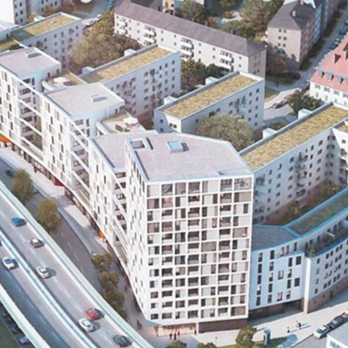 Luftaufnahme des Wohnkomplexes-Wohnen am Candidplatz