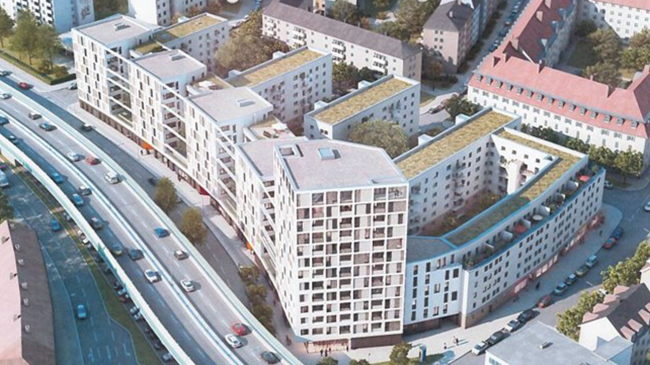 Luftaufnahme des Wohnkomplexes-Wohnen am Candidplatz