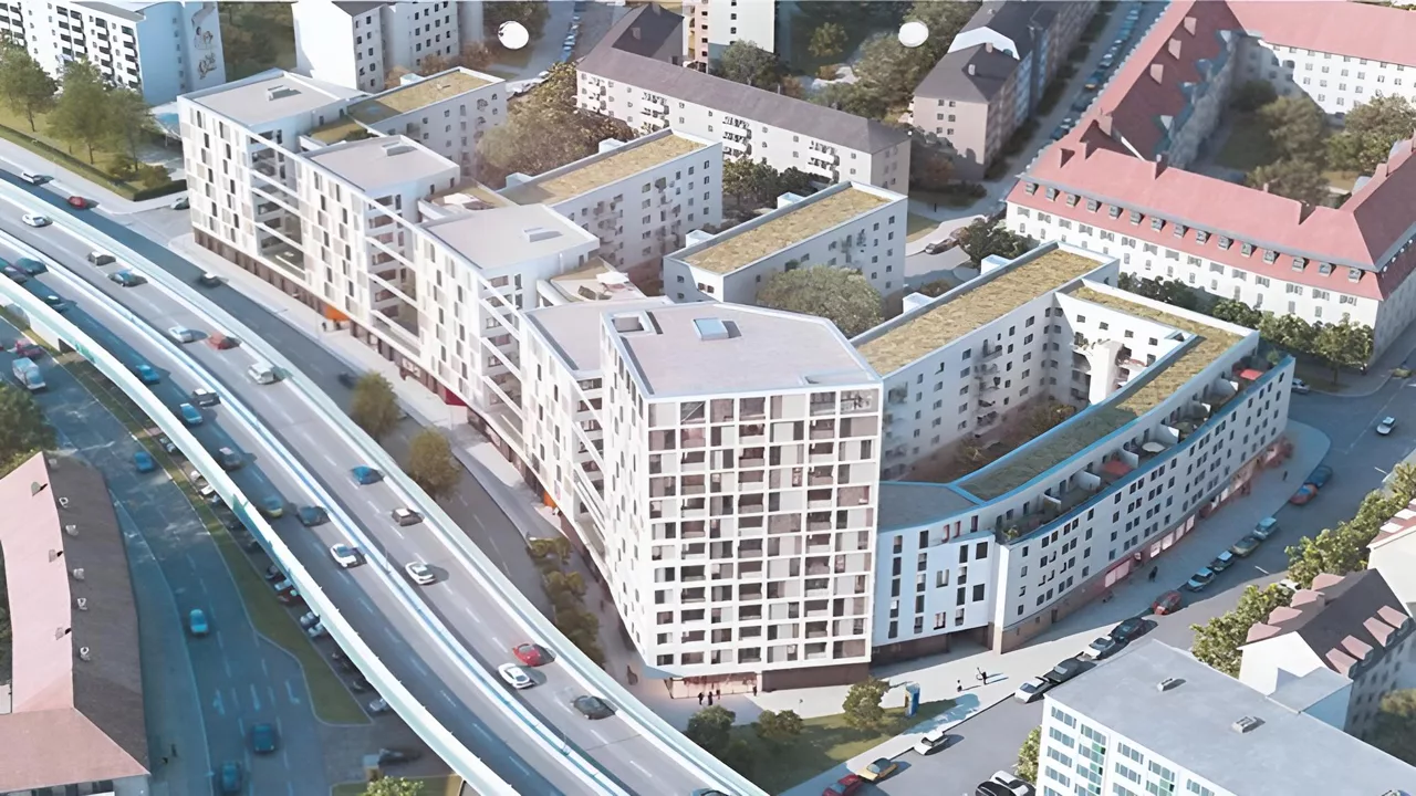 Luftaufnahme des Wohnkomplexes-Wohnen am Candidplatz